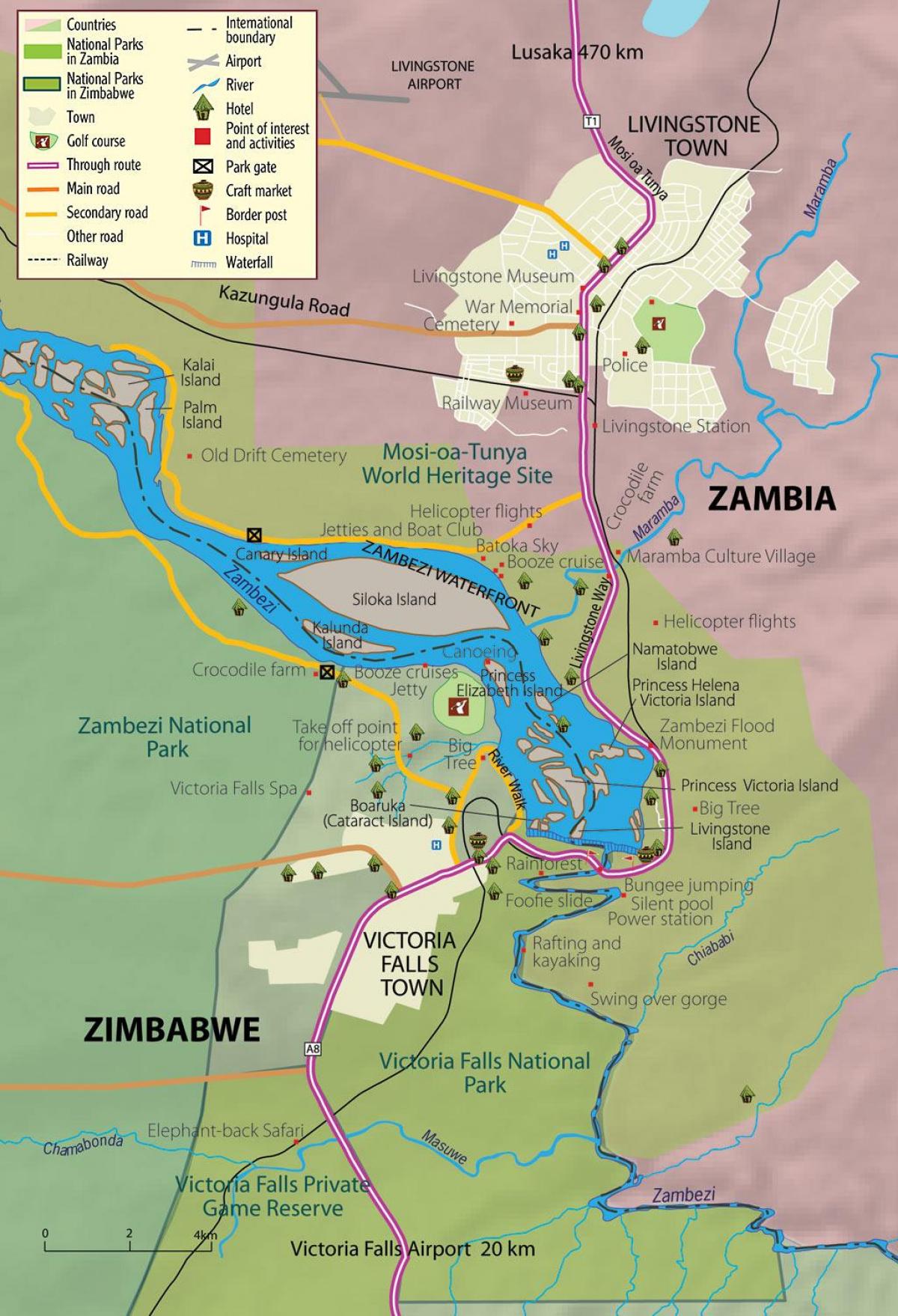 քարտեզ քաղաքի Livingstone Զամբիա 