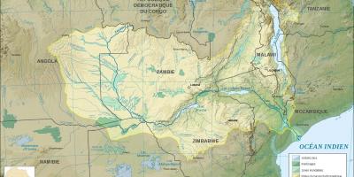 Քարտեզ Զամբիայի ի ցույց տալով գետերի և լճերի